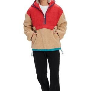 Ugg Men's Iggy Sherpa Half Zip Pullover Jacket Red Tan Size S $198 MSRP